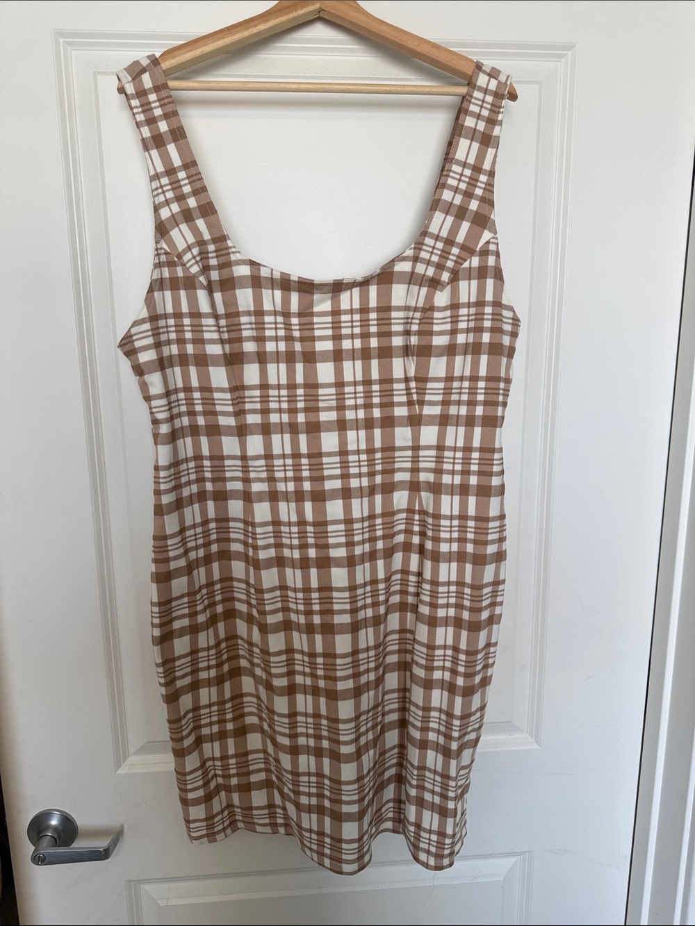Plaid Midi Dress in Brown and White